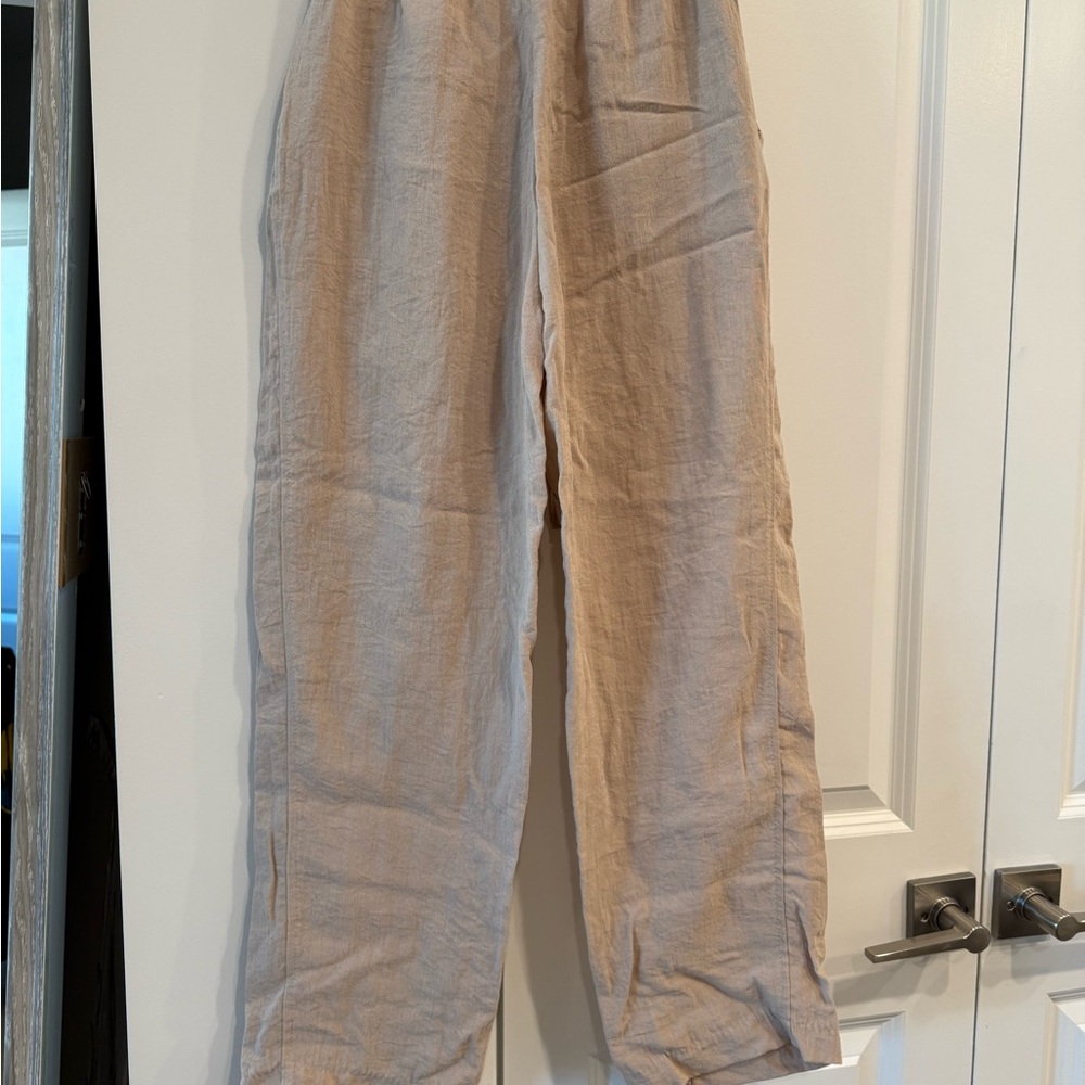 Khaki Colored Linen Drawstring Pants - Picture 2 of 2